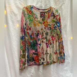 Johnny Was Multicolor Floral Long Sleeve Top